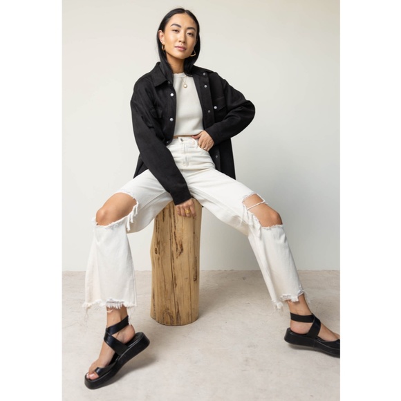 bohme | Faux Suede Shacket (Black) - Picture 3 of 6